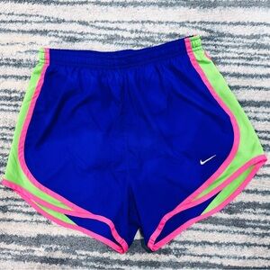 Nike Women's Blue and Neon Green Athletic Shorts
